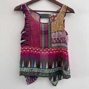 Patron’s of Peace Mixed Print Boho Tank Open Back Size Small